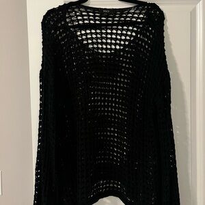 Vici Black Open-Knit Crew Neck Sweater